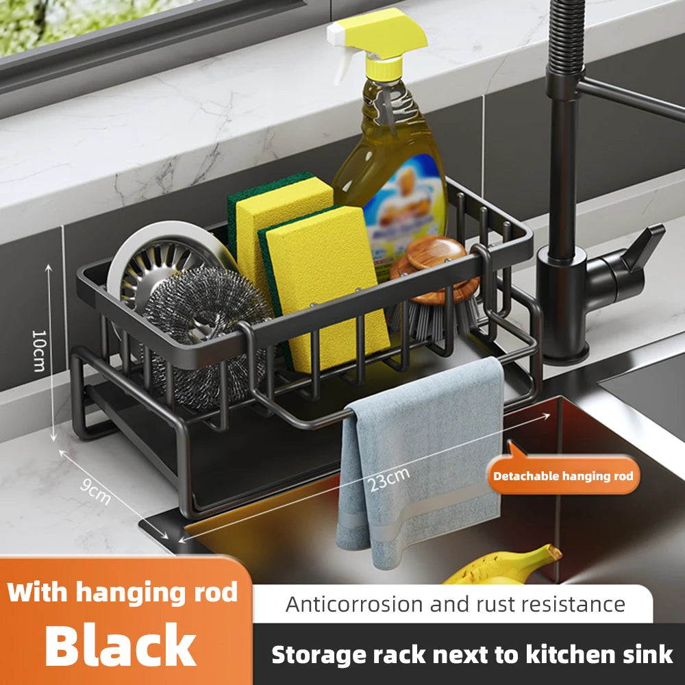 Self-draining Sink Shelf Stainless Steel Kitchen Sink Drain Rack Soap Sponge Holder Kitchen Sink Organizer