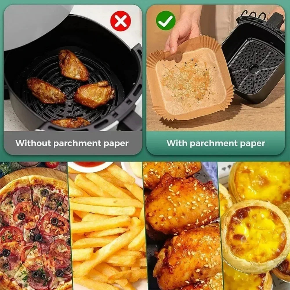 50/30 Pieces Kitchens Accessories Air Fryer Paper Kitchen Utensils Disposable Square Round Pastry Molds BBQ Plate Non-stick Pad