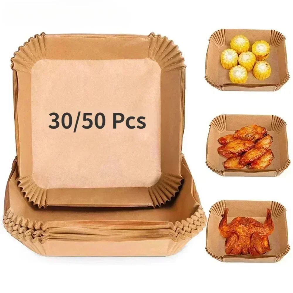 50/30 Pieces Kitchens Accessories Air Fryer Paper Kitchen Utensils Disposable Square Round Pastry Molds BBQ Plate Non-stick Pad