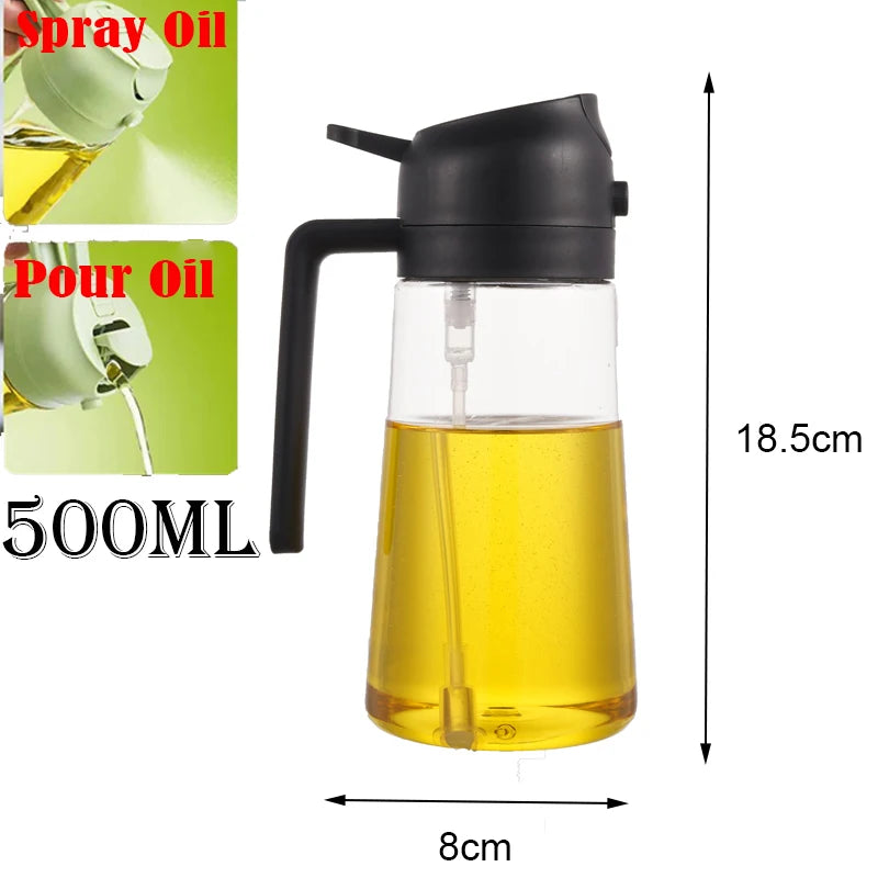 2in1 500ml Plastic Spray Oil Sprayer Bottle Spray Oil Dispenser Oil Jar Cruet BBQ Kitchen Baking Roasting Picnic Kitchen Tool