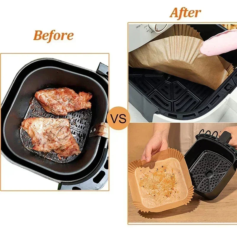 50/30 Pieces Kitchens Accessories Air Fryer Paper Kitchen Utensils Disposable Square Round Pastry Molds BBQ Plate Non-stick Pad