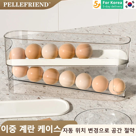 Slide Type Egg Carton Double Automatic Egg Roller Refrigerator Side Door Egg Storage Kitchen Countertop Egg Holder