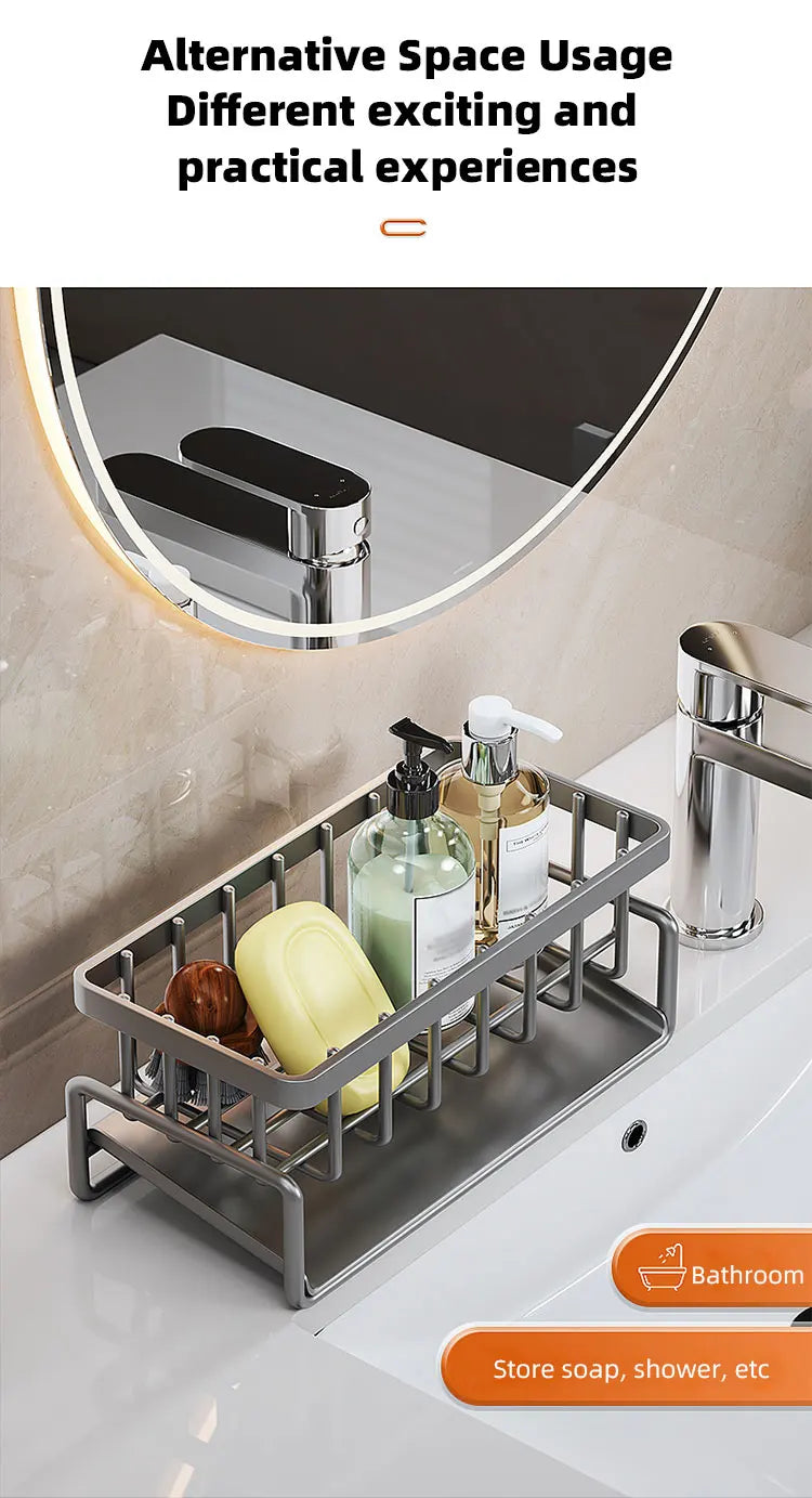 Self-draining Sink Shelf Stainless Steel Kitchen Sink Drain Rack Soap Sponge Holder Kitchen Sink Organizer