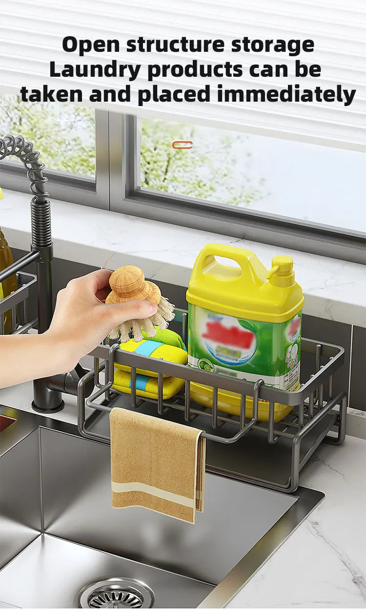 Self-draining Sink Shelf Stainless Steel Kitchen Sink Drain Rack Soap Sponge Holder Kitchen Sink Organizer